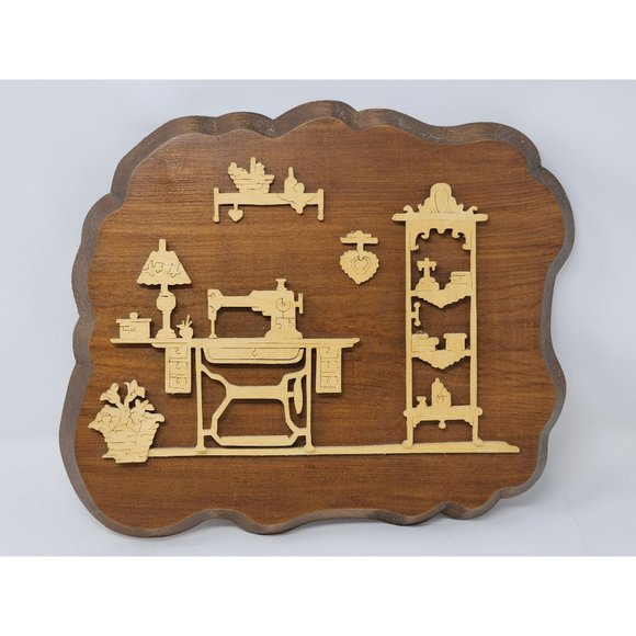 Vintage Laser‎ Cut Wood Sewing Machine Room By Workshop Signed Carl - Picture 1 of 9